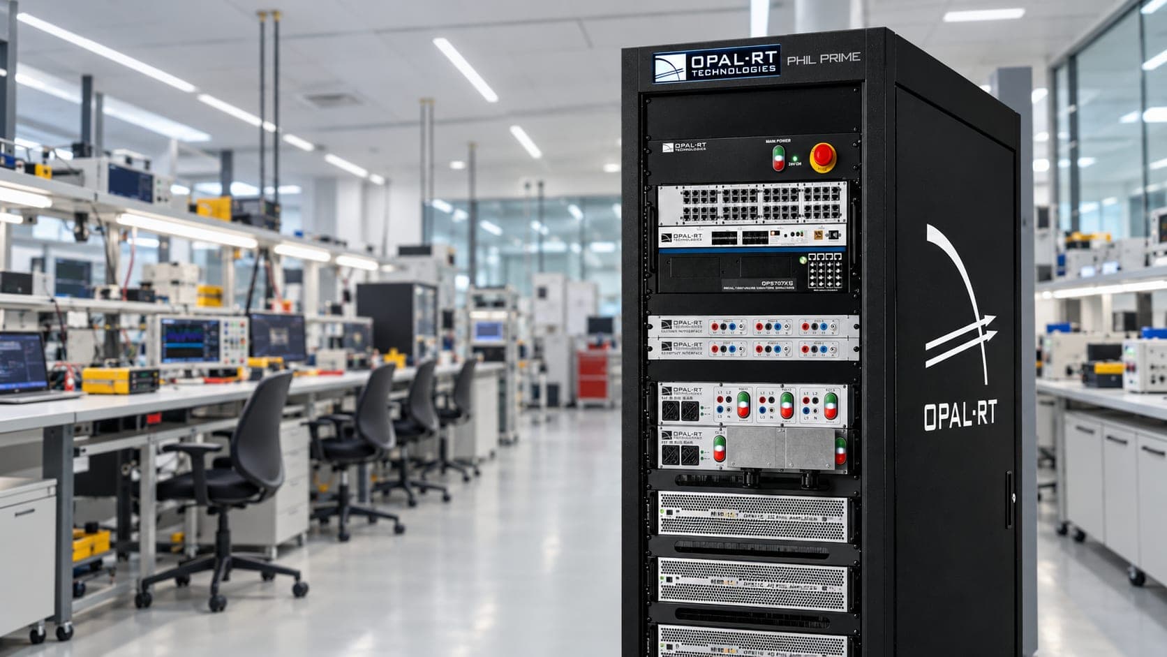 An OPAL-RT microgrid PHIL test bench system for hybrid DC-AC power hardware-in-the-loop research.
